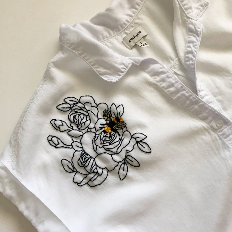 The Bee & Black Roses - Embroidered Clothing Pattern