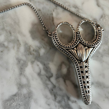 Ornate Silver Tulip Scissors with Necklace Sheath