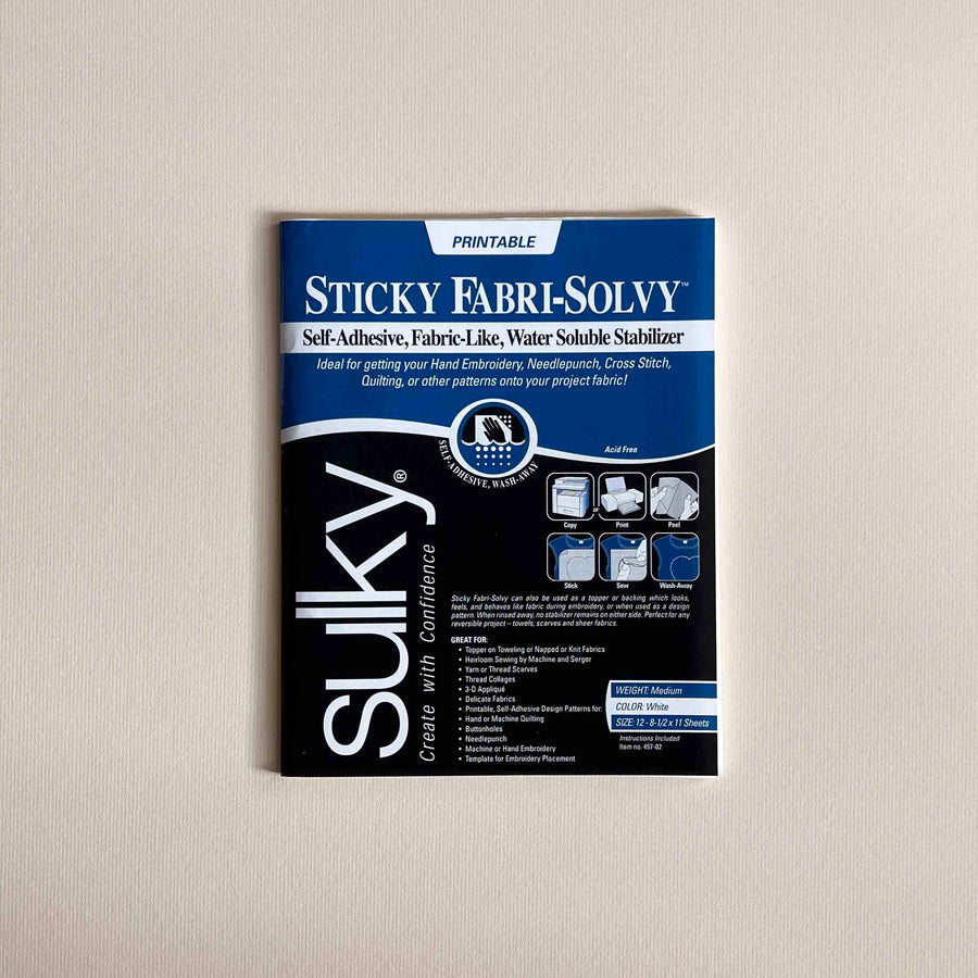 Sulky Sticky Fabri-Solvy Stabilizer - White - 8.5'' x 11'' Pkg. (12 Sh –  Thread Honey